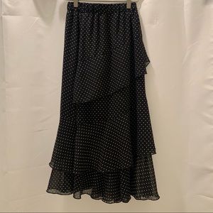 Tiered Flowy Polkadot Midi Skirt